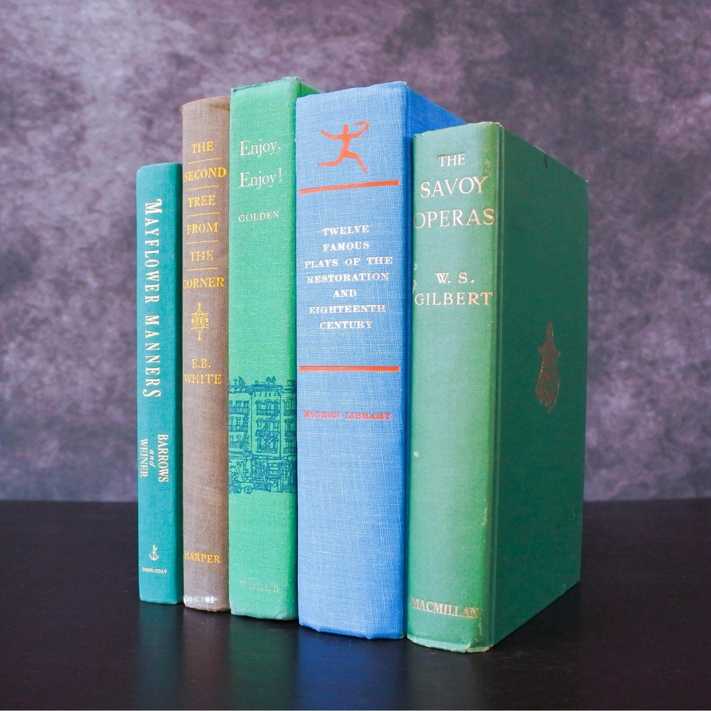 Vintage Book Set Green Blue Hardcover Mixed Lot Old Books Stack Shelf Decor